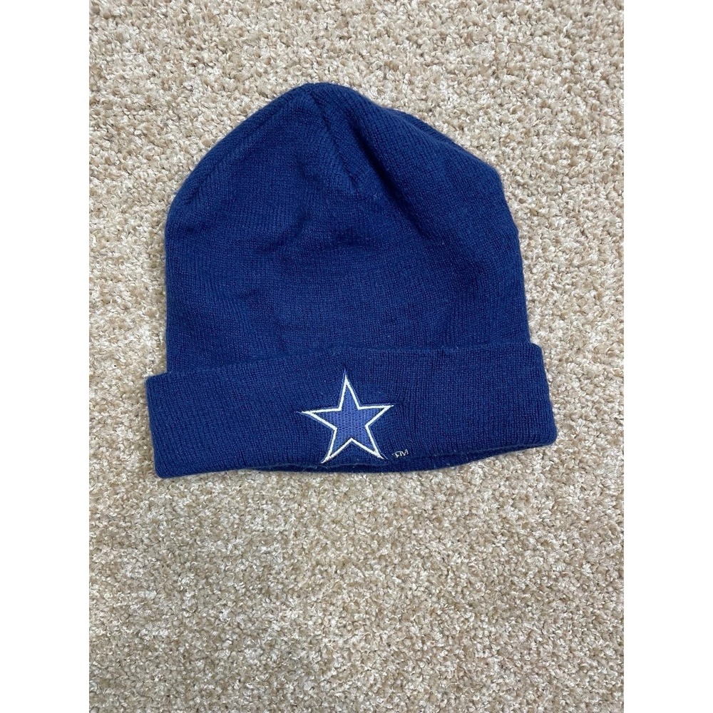 Vintage 80s Dallas Cowboys Logo 7 Knit Beanie Hat Blue NFL USA Made